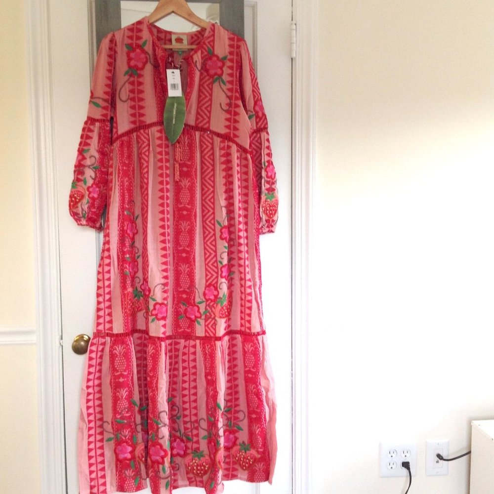 Farm Rio Pineapple Jacquard Split-Neck Maxi Dress - Picture 10 of 16